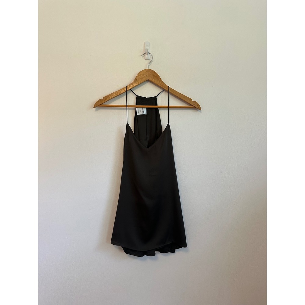Express Barcelona Dark Brown Satin V-Neck Halter Top Cami | Size Small